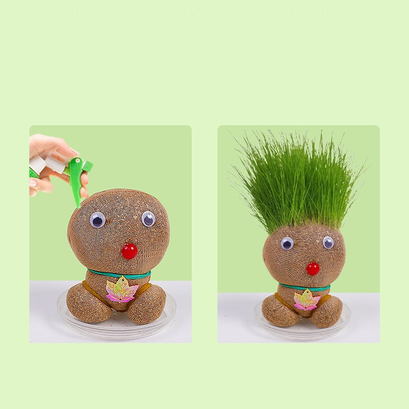 Grass Head Doll Toy – Kids Plant Growing Kit with Real Grass Hair, Fun Desk & Home Décor